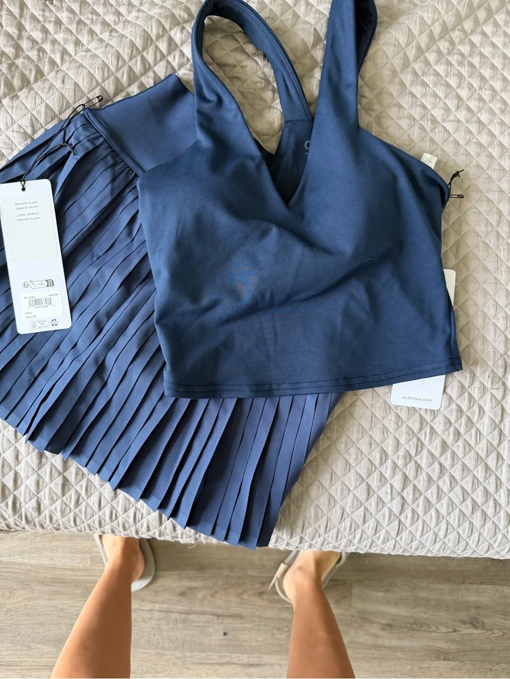 NWT Alo Yoga Tennis Set: Grand Slam Skirt + Real Bra Tank Navy Blue Size XS